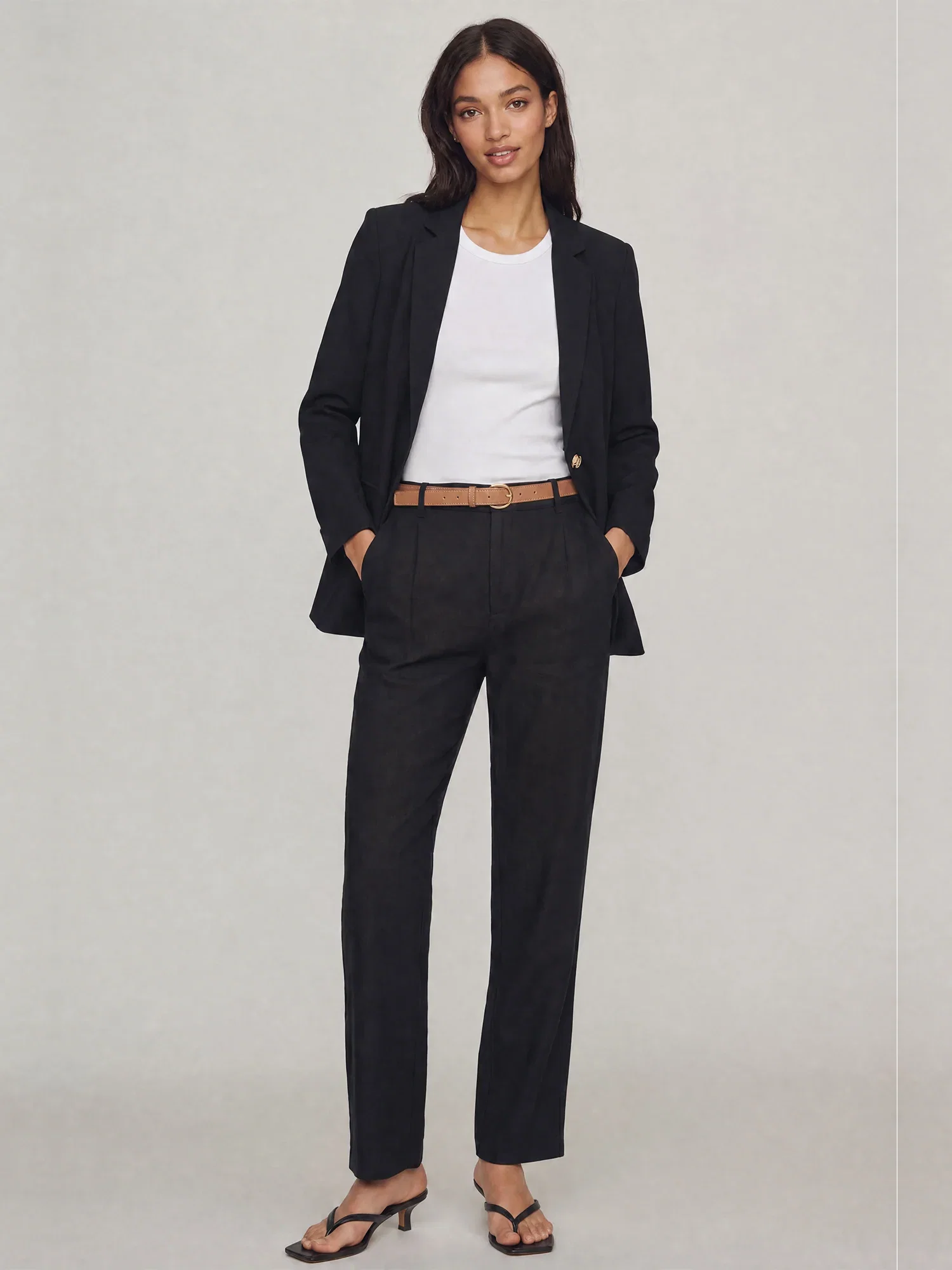 Image of Straight Leg Linen Blend Pants