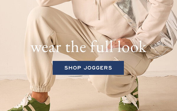wear the full look - shop joggers - Close up image of cream French terry joggers