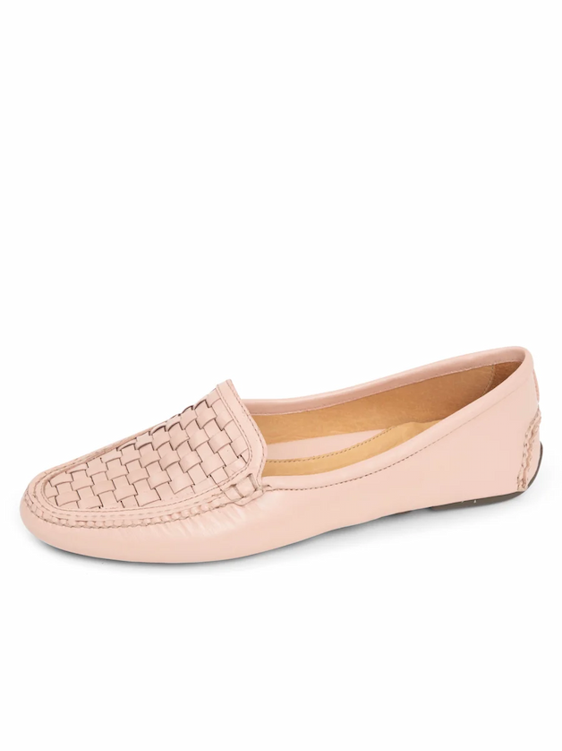 Kelly Woven Driving Moccasin in nude leather