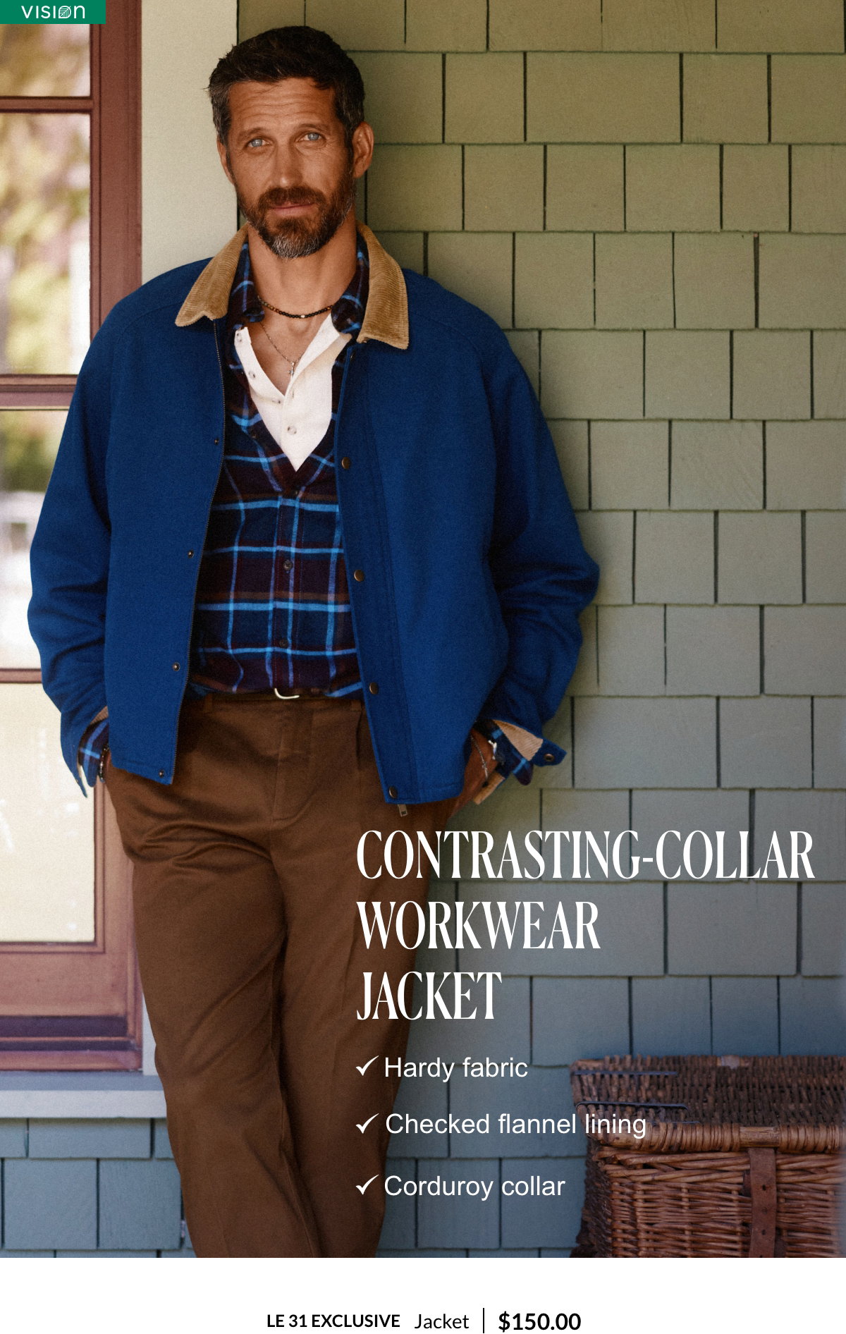Man wearing a contrasting-collar workwear jacket at 150.00$