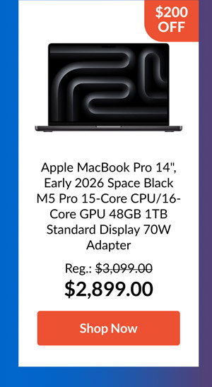 Apple MacBook Pro 14inches, Early 2026 Space Black M5 Pro 15-Core CPU/16-Core GPU 48GB 1TB Standard Display 70W Adapter