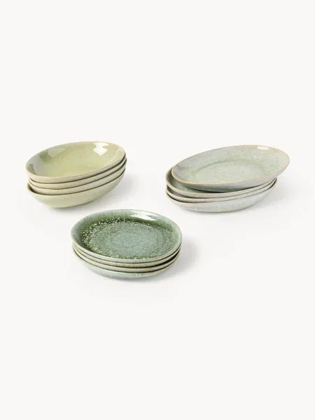 Vajilla artesanal de forma orgánica Macey, 4 comensales, set de 12