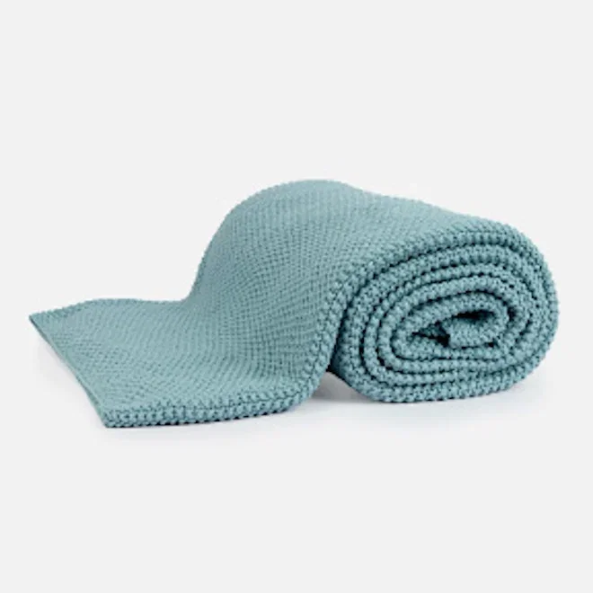 Thread Office Smoke Blue Knitted Cotton Throw, 180cm x 200cm