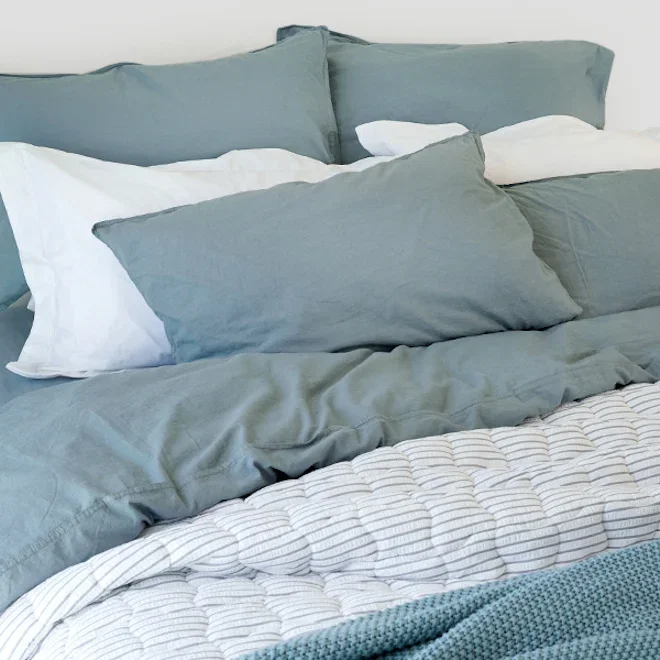 Thread Office Smoke Blue Washed Cotton Duvet Cover Set