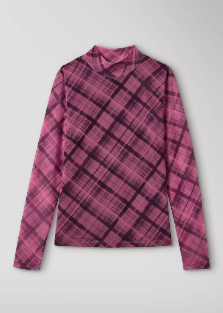Pink Check Print Mesh Top