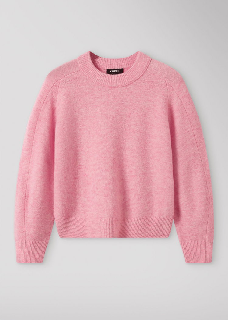 Pink Wool Mix Curved Hem Knit