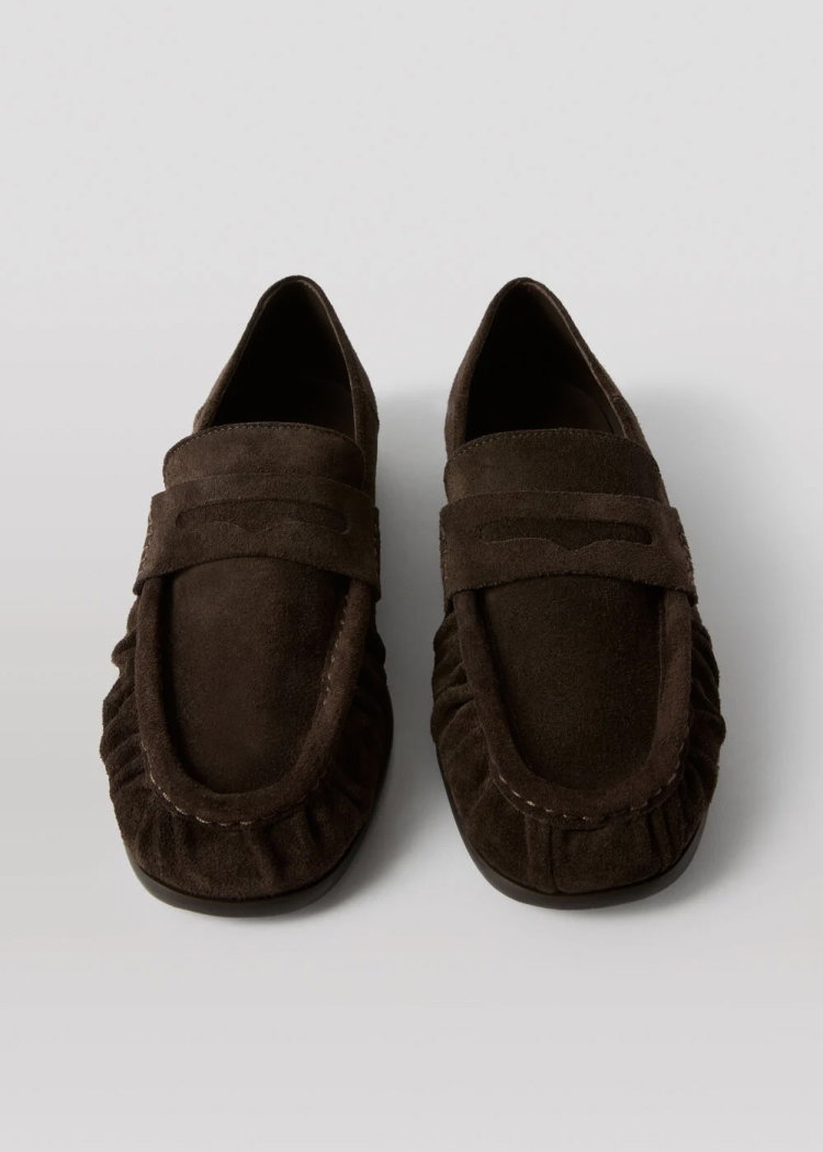 Chocolate Soft Suede Ruched Loafer