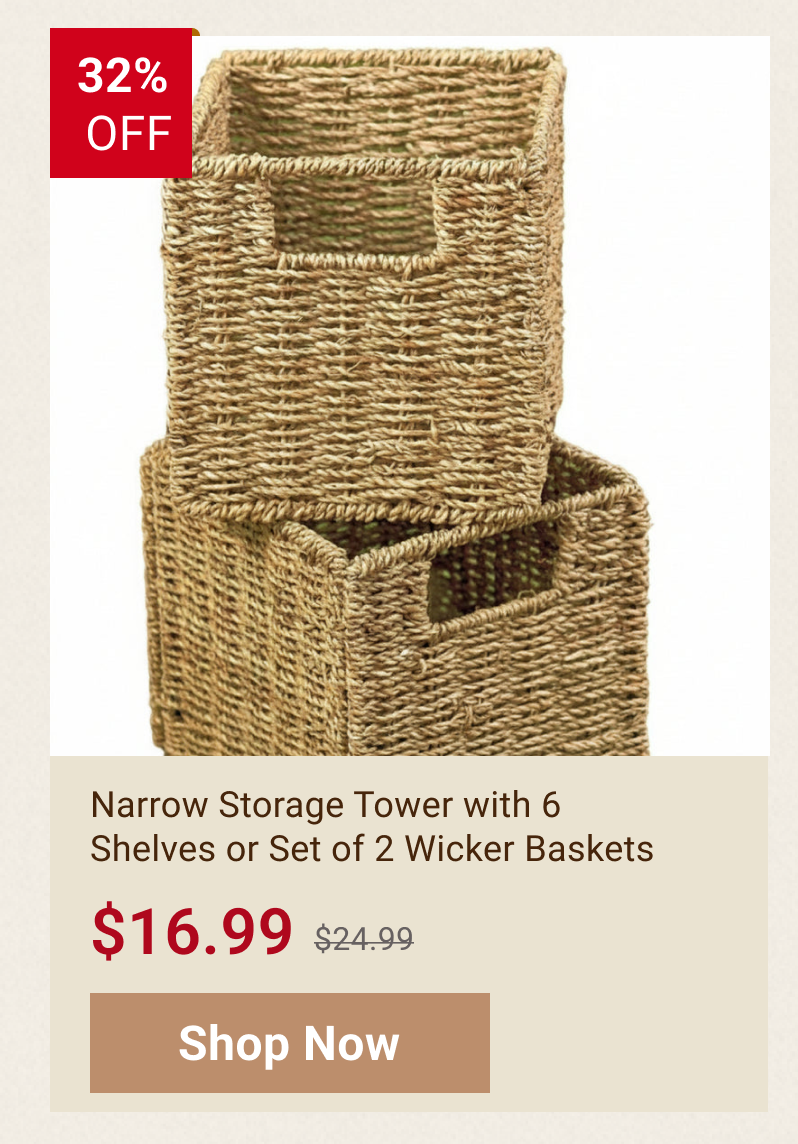 Narrow Storage Tower with 6 Shelves or Set of 2 Wicker Baskets