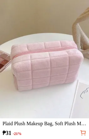Plaid Plush Makeup Bag Soft Plush...