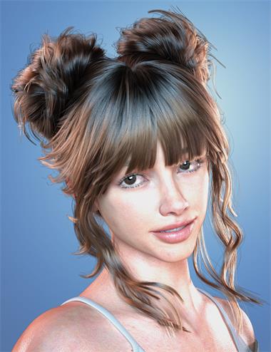 dForce FE Cute Buns Strand-Based Hair for Genesis 9, 8 and 8.1