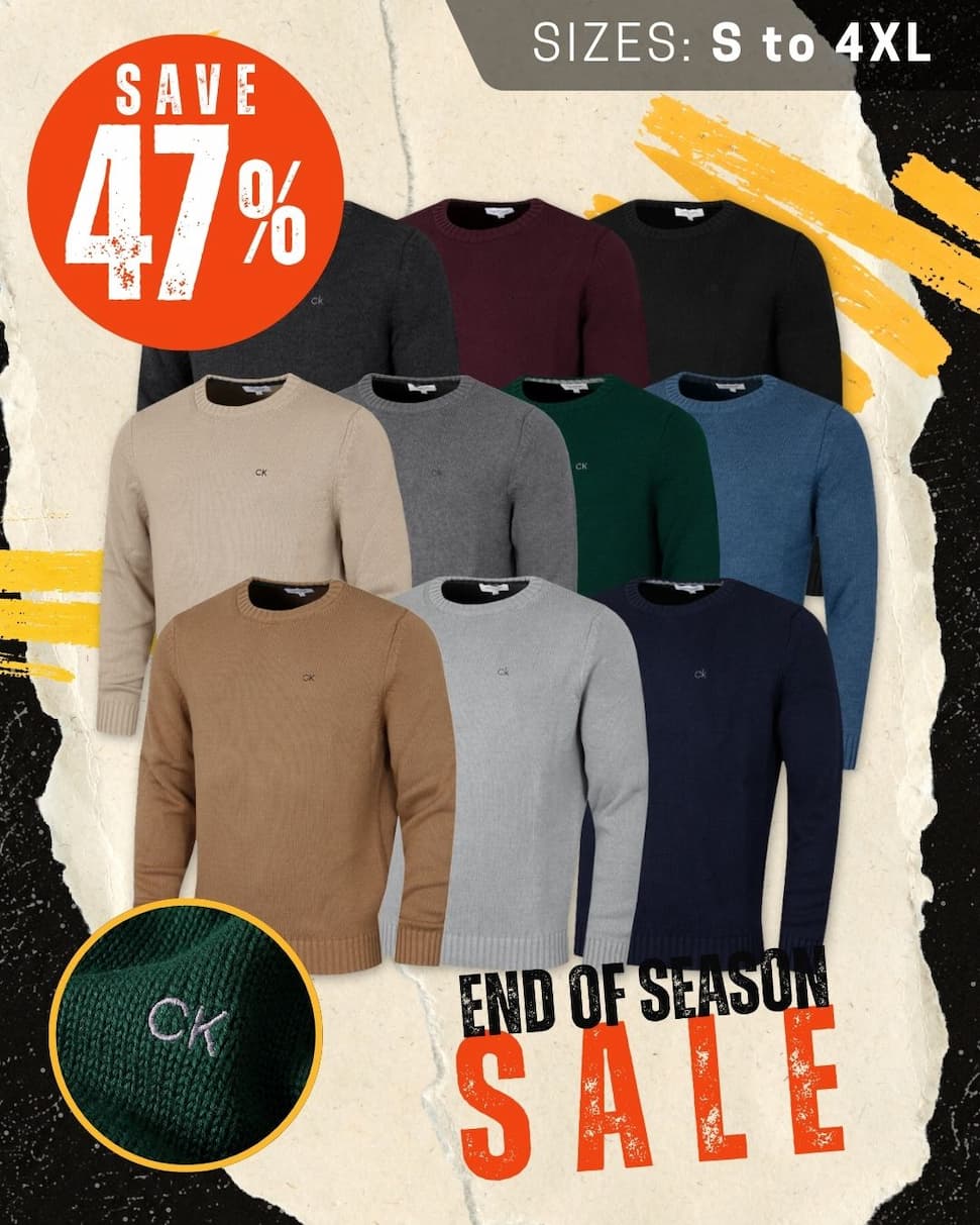 Calvin Klein Mens 2026 Knit Campus Crew Neck Cotton CK Golf Sweater