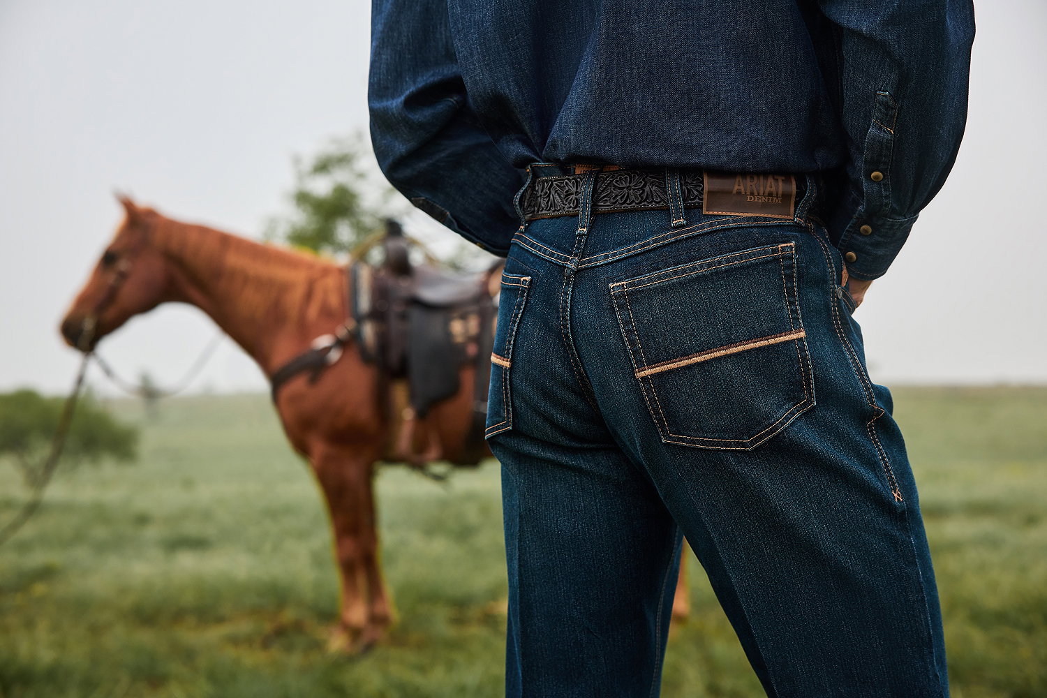 Guy dressed in denim with horse