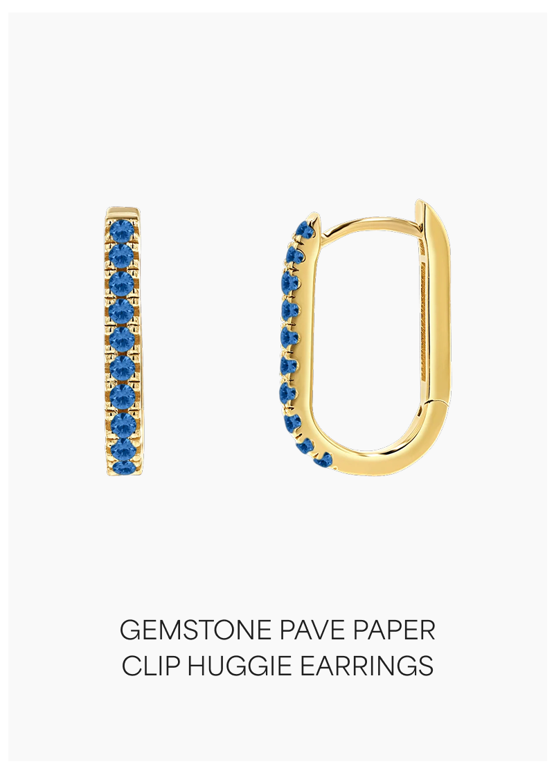 Gemstone Pave Paper Clip Huggie Earrings