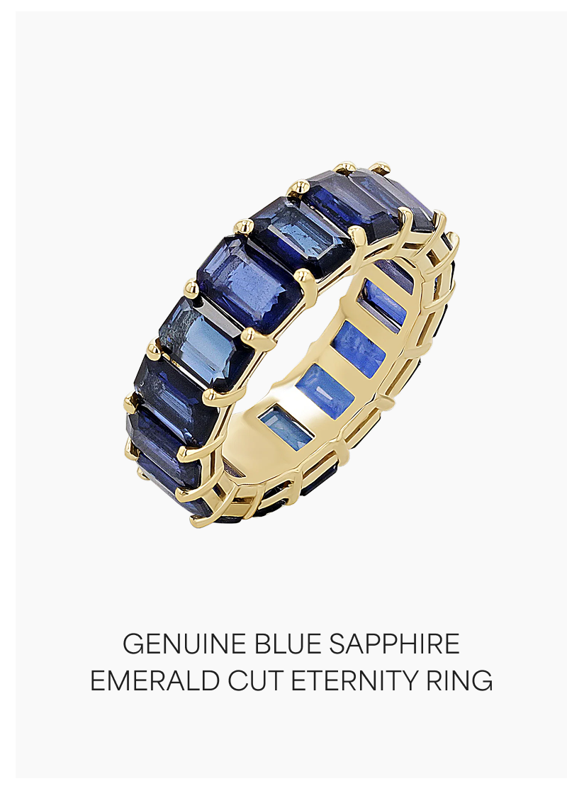 Genuine Blue Sapphire Emerald Cut Eternity Ring