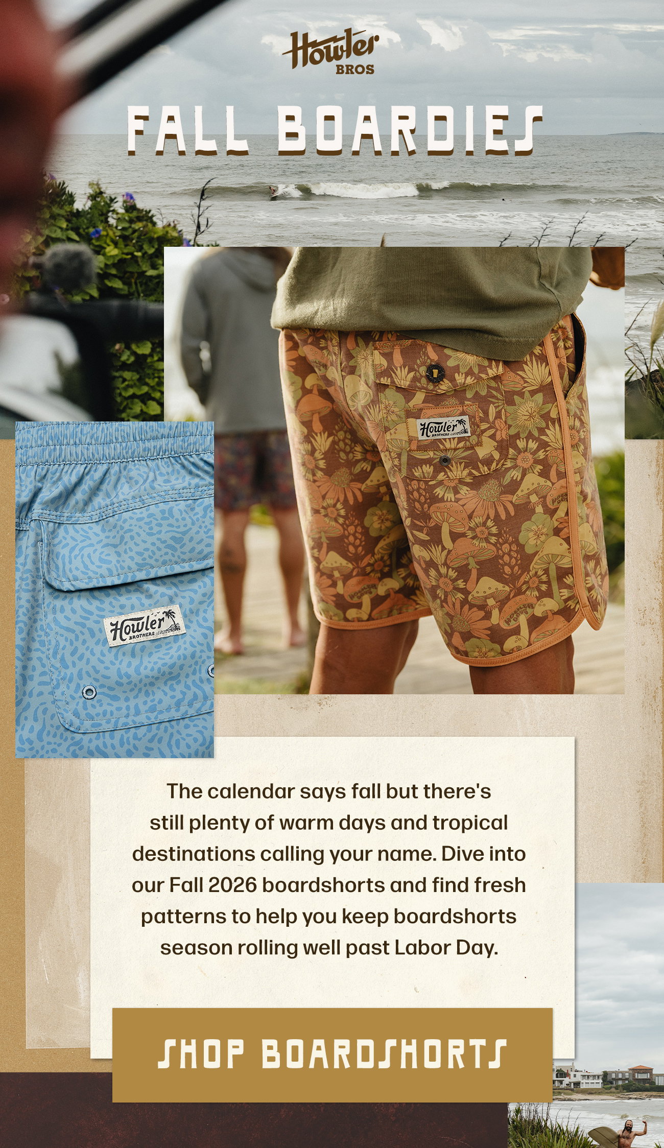 The calendar says fall but there's still plenty of warm days and tropical destinations calling your name.. Dive into our Fall 2026 boardshorts and find fresh patterns to help you keep boardshorts season rolling well past Labor Day.