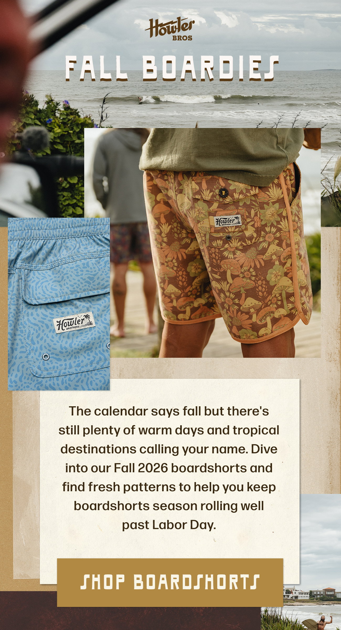 The calendar says fall but there's still plenty of warm days and tropical destinations calling your name.. Dive into our Fall 2026 boardshorts and find fresh patterns to help you keep boardshorts season rolling well past Labor Day.