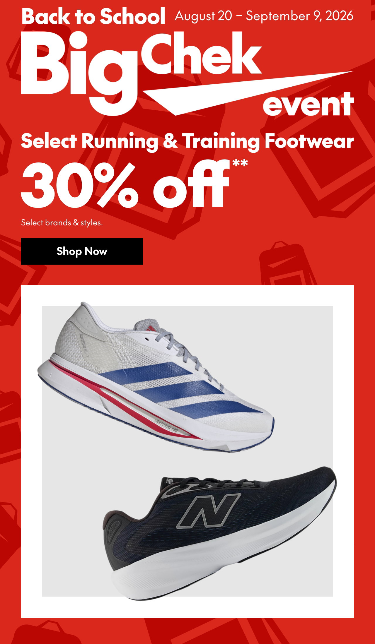 Select Running and Training Footwear
30% off**
Select styles.