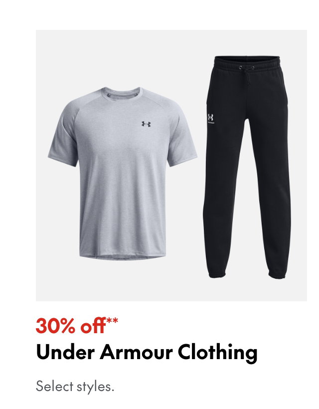Under Armour Clothing
30% off**
Select styles.