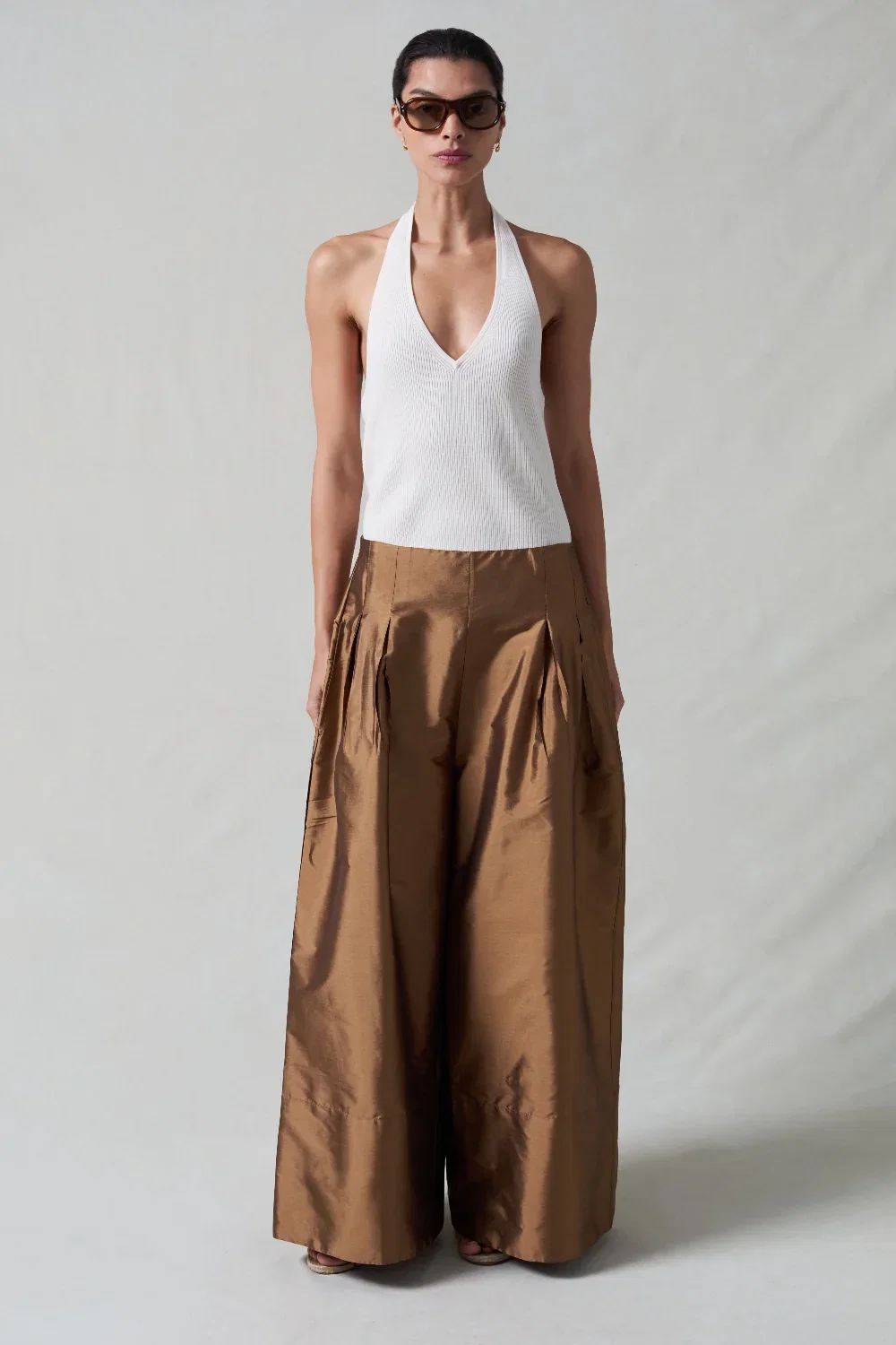 Image of Techno Taffeta Ultra Wide Leg Trouser Bronze