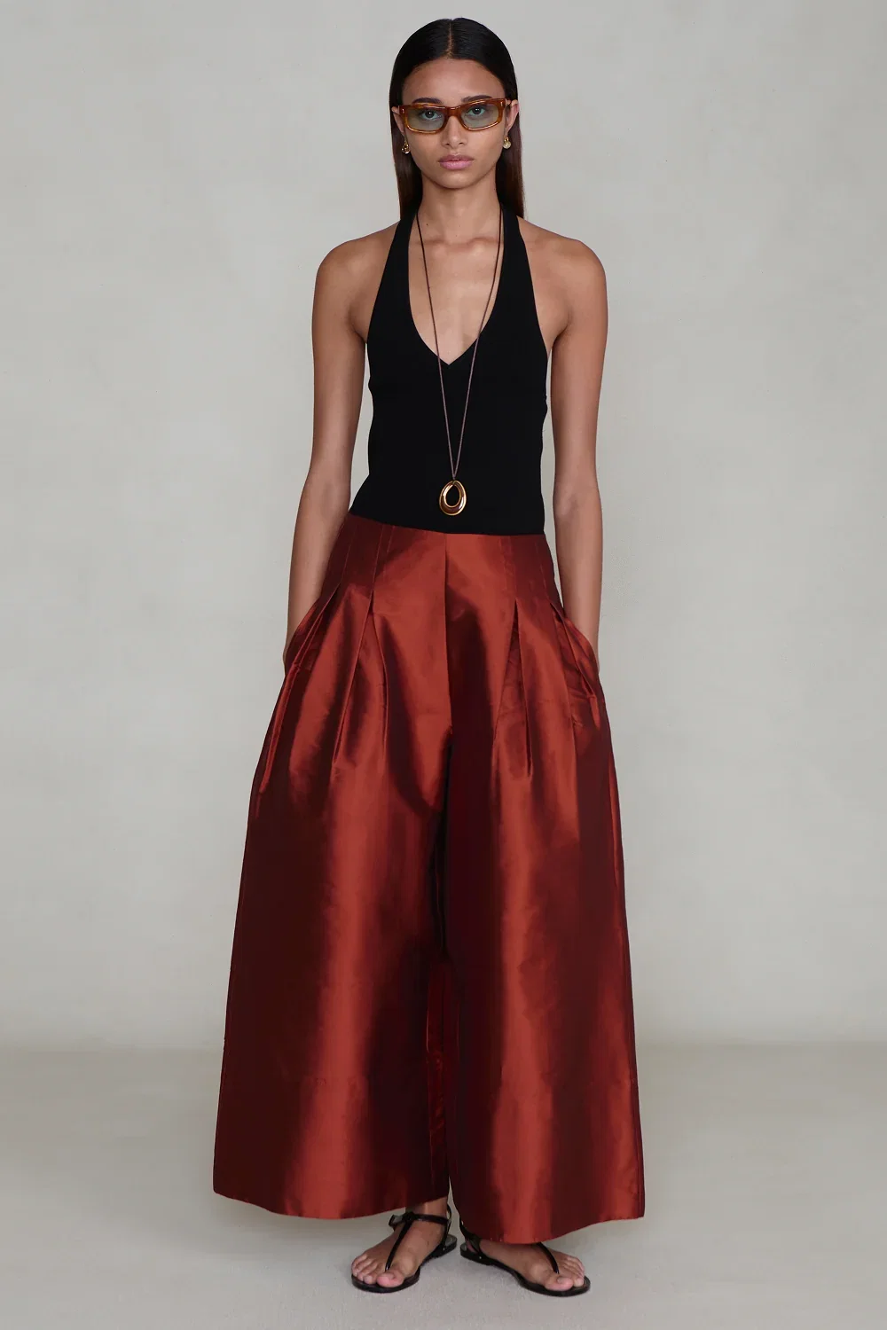 Image of Techno Taffeta Ultra Wide Leg Trouser Garnet