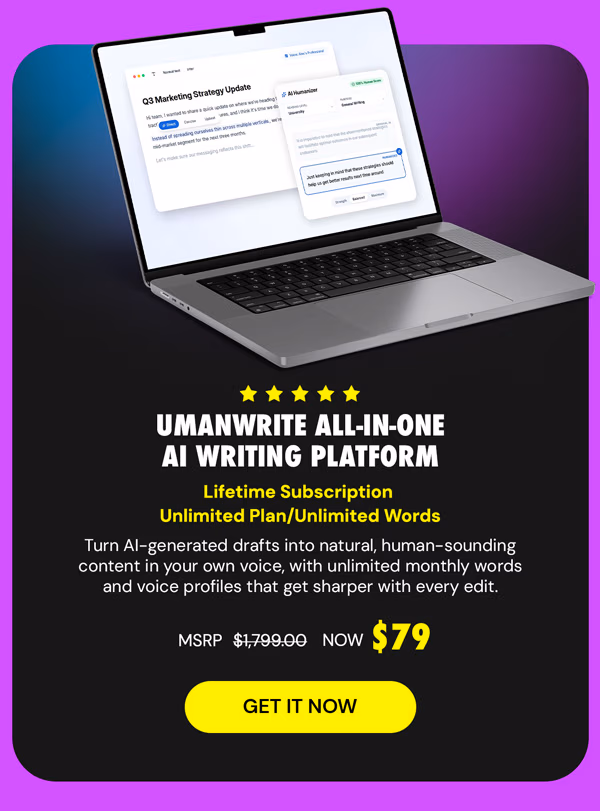 UmanWrite All-in-One AI Writing Platform: Lifetime Subscription (Unlimited Plan/Unlimited Words)