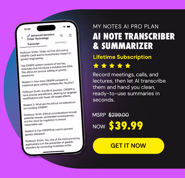 My Notes AI Pro Plan: Lifetime Subscription - AI Note Transcriber & Summarizer