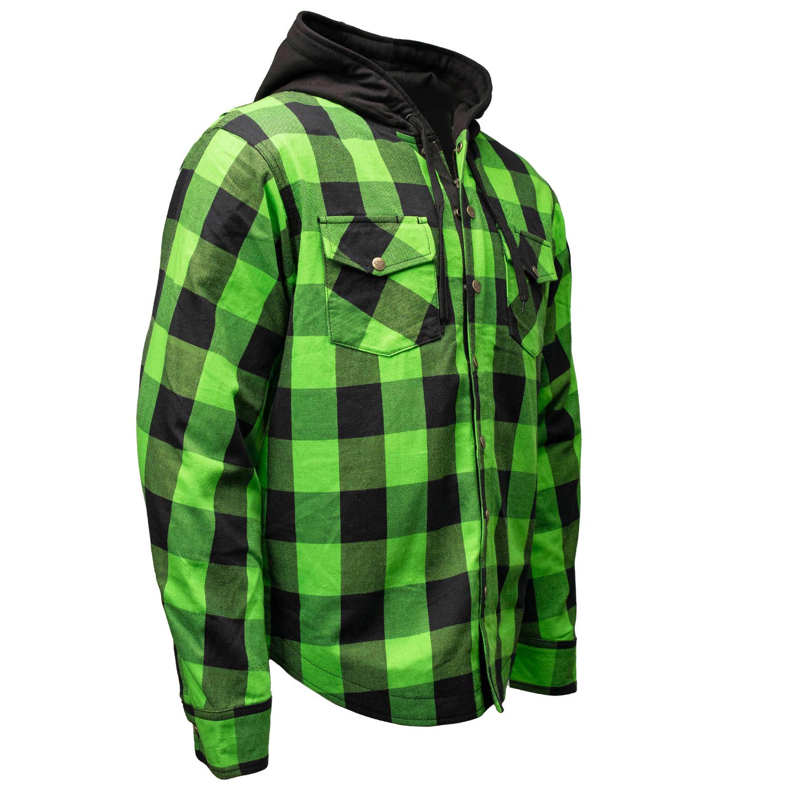 Image of Milwaukee Leather Men’s Titans Green and Black Plaid Hooded Riding Shirt w/ CE Armor & Aramid Fiber Panels - MPM1659