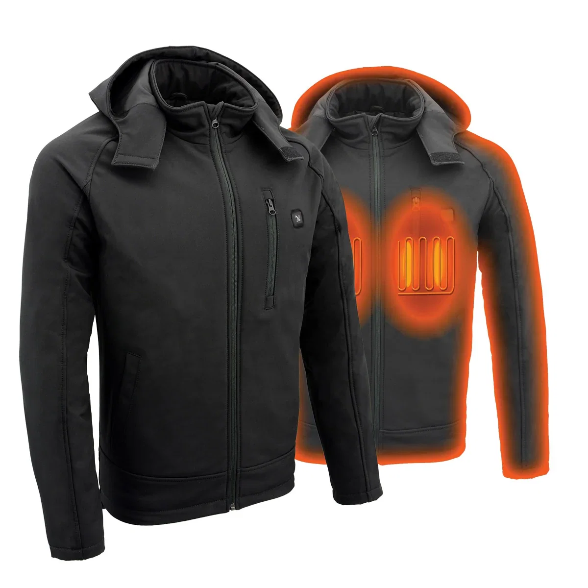 Image of Nexgen Heat MPM1767SET Men's Black 'Heated' Soft Shell Hooded Zipper Front Jacket (Rechargeable Battery Pack Included)