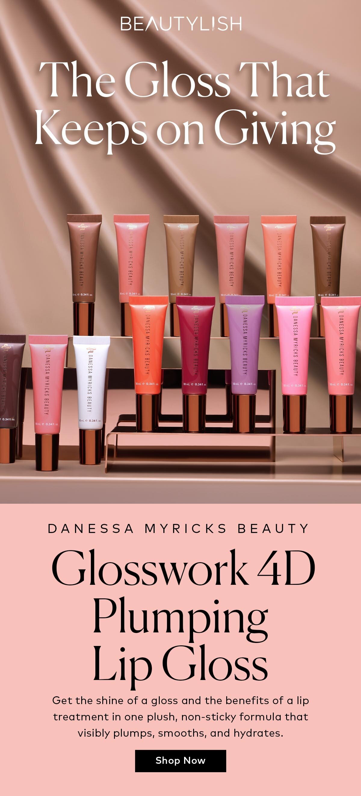 Get the shine of a gloss and the benefits of a lip treatment in one plush, non-sticky formula that visibly plumps, smooths, and hydrates. Shop the Danessa Myricks Beauty Glosswork 4D Lip Gloss on Beautylish.com