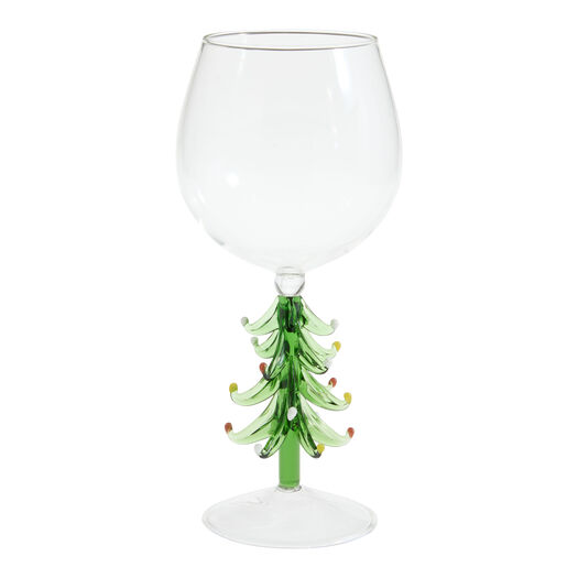 Green Christmas Tree Figural Stem Wine Glass