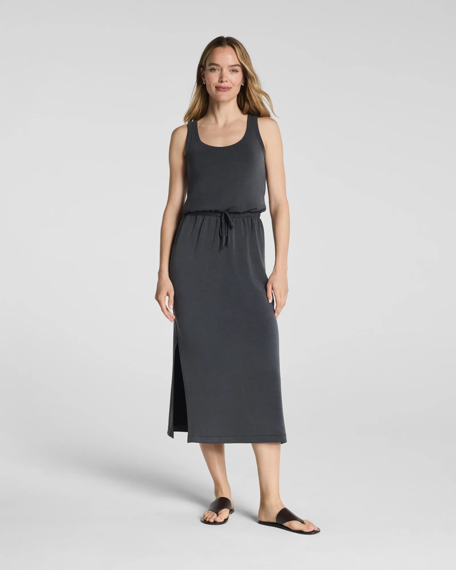 Image of Spanx Women's SPANX AirEssentials Sandwashed Drawstring Maxi Tank Dress in Graphite