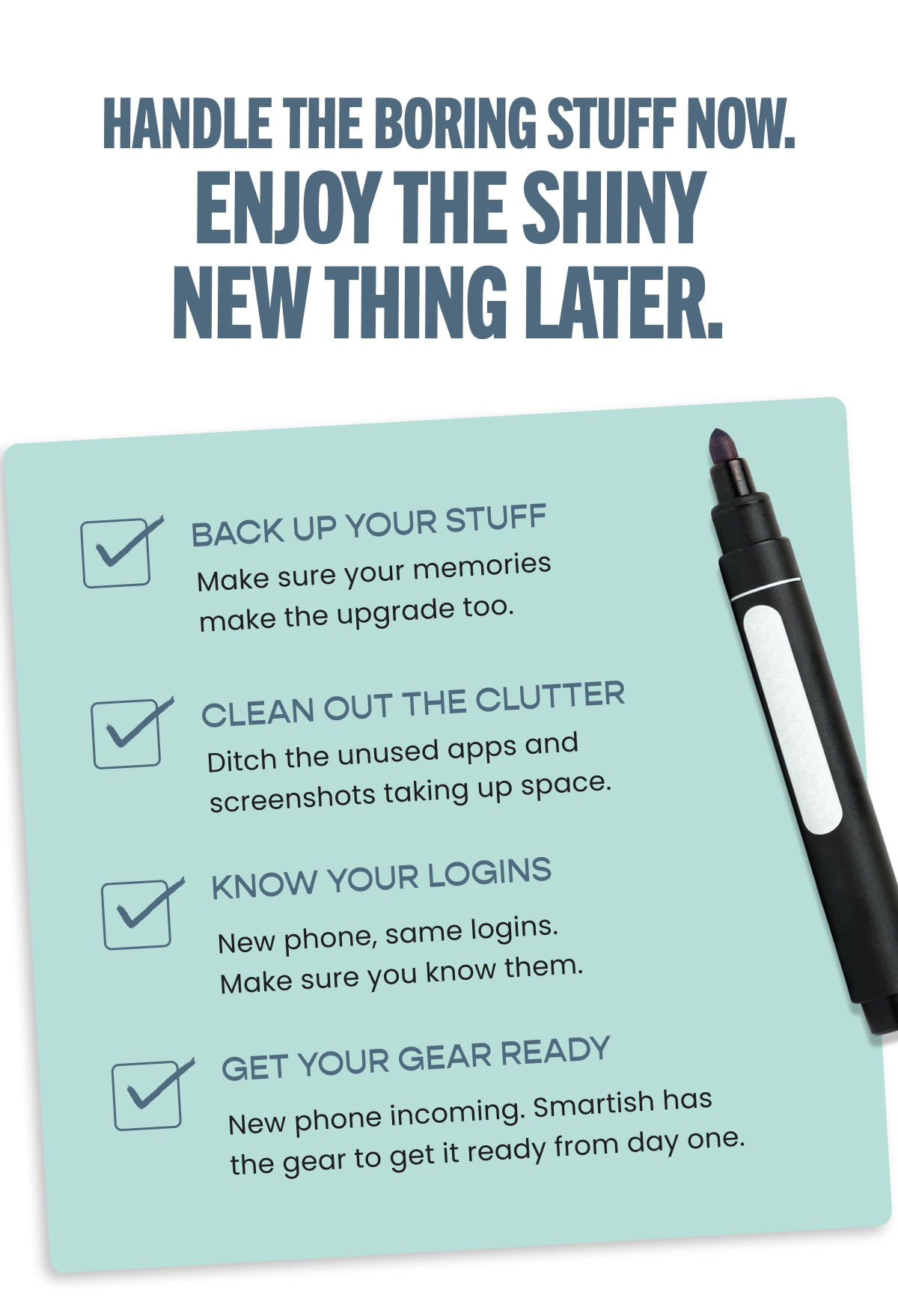 Handle the boring stuff now. Enjoy the shiny new thing later.