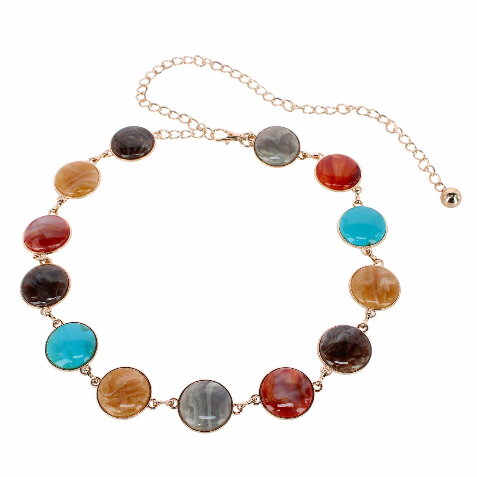 Image of CTM® Women's Round Stone Disc Chain Belt Adjustable Boho Waist Belt