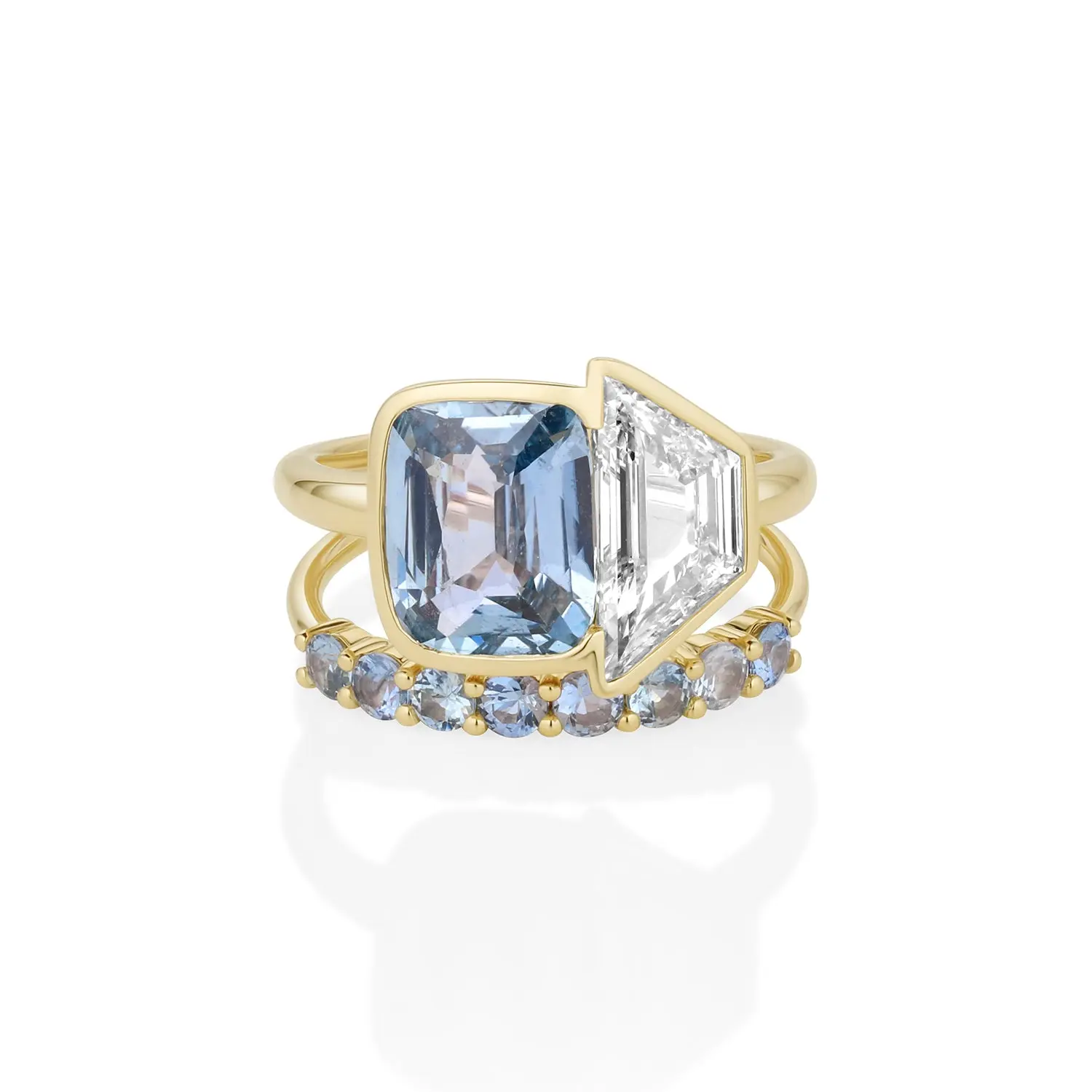 Image of 3.08ct Sapphire & 1.55ct Diamond Trapezoid Ring with 0.57tcw Sapphire Tracer Band