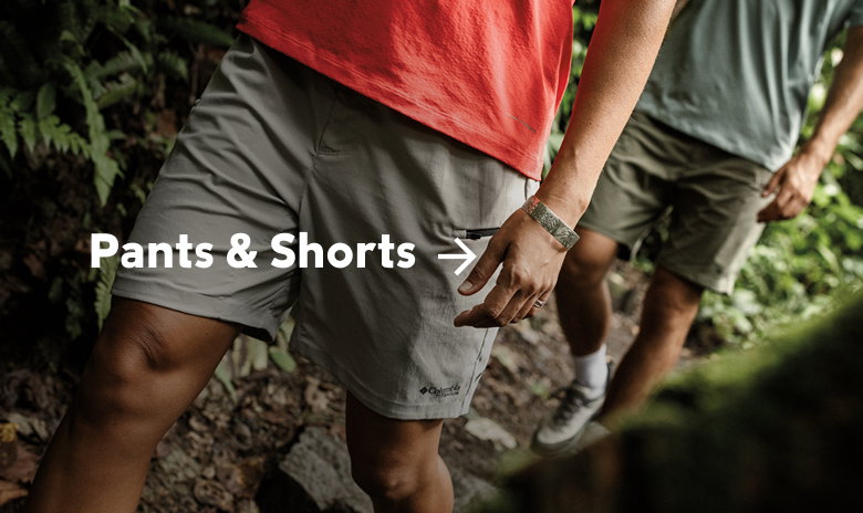 Waist-down image of two people walking in shorts with text: Pants & Shorts