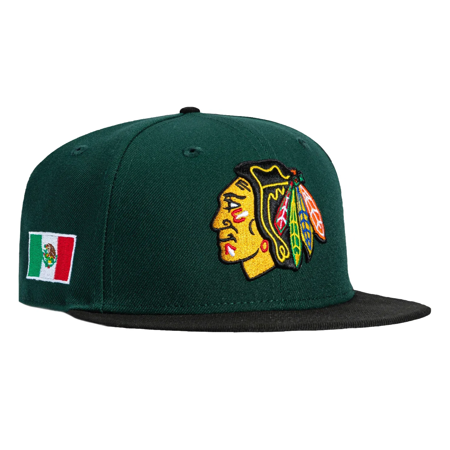 Image of New Era 59Fifty Chicago Blackhawks Mexico Flag Patch Hat - Green, Black