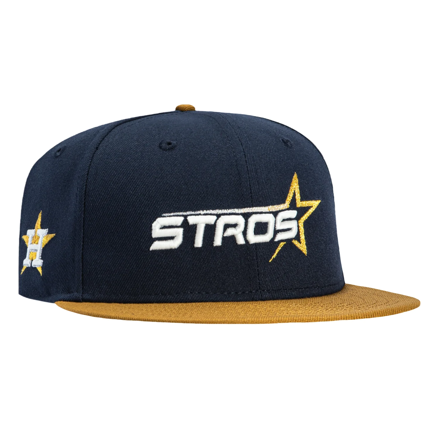 Image of New Era 59Fifty Houston Astros Logo Patch Stros Word Hat - Navy, Gold