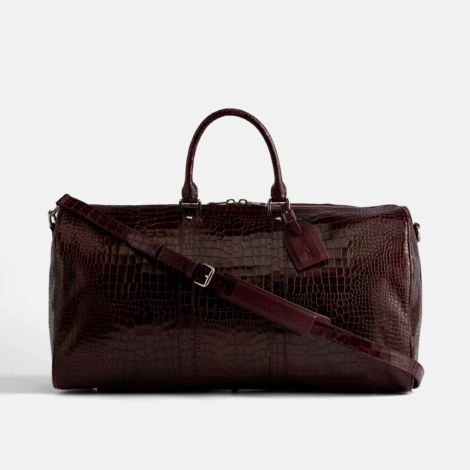 Image of Marc Nolan Large Weekender Duffle Bag - Burgundy Crocskin