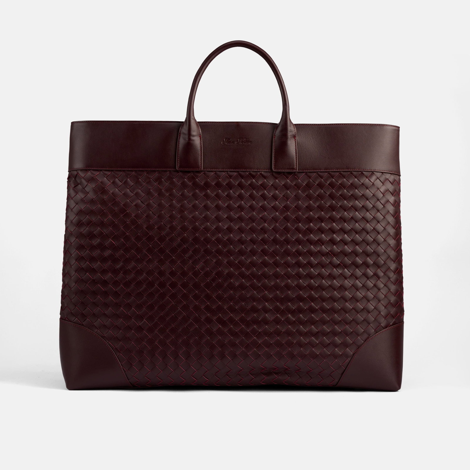 Image of Marc Nolan Large Woven Leather Weekender - Oxblood