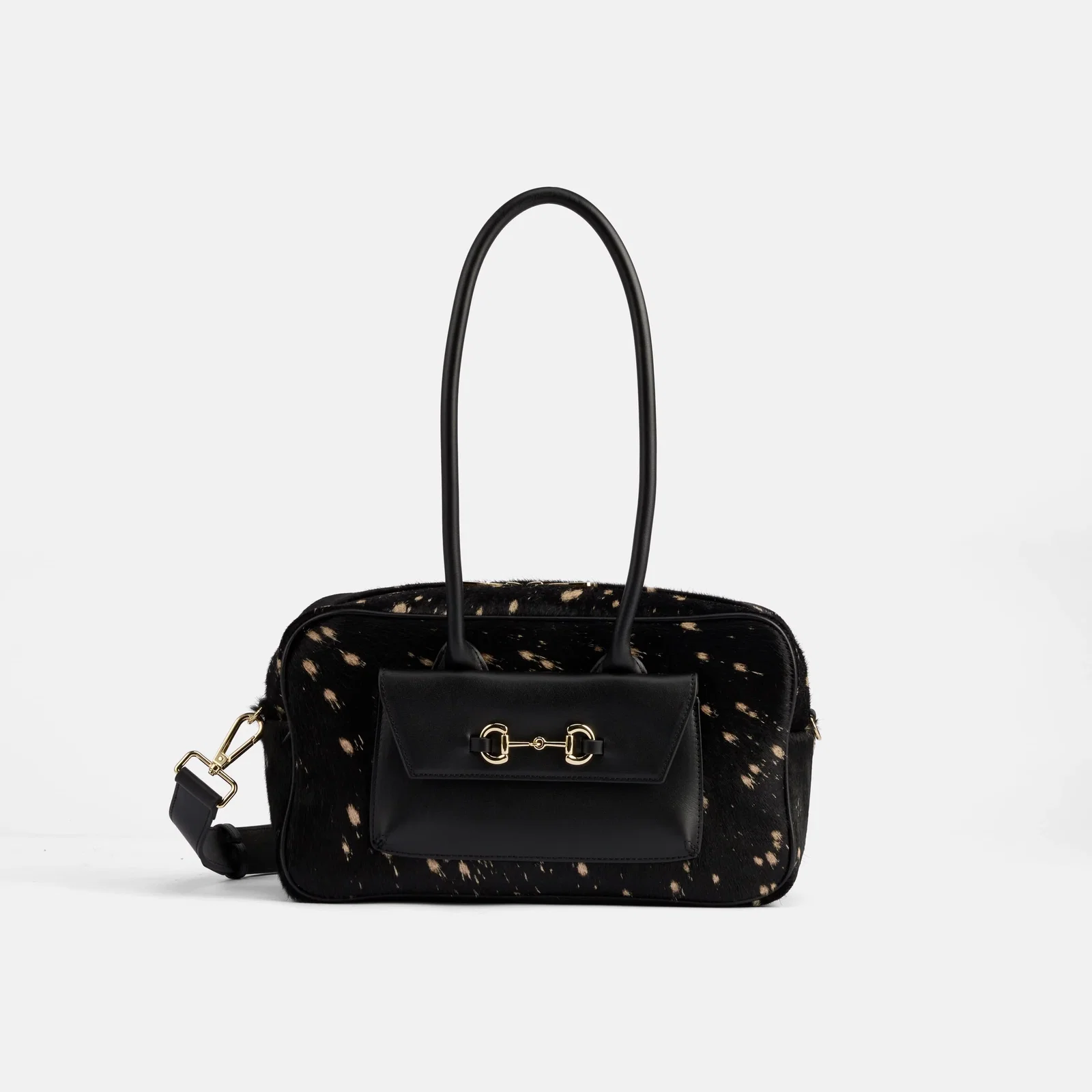 Image of Serena Horsebit Shoulder Bag - Ponyhair & Black Leather