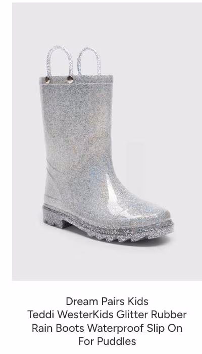 Dream Pairs Kids Teddi Western Kids' Glitter Rubber Rain Boots