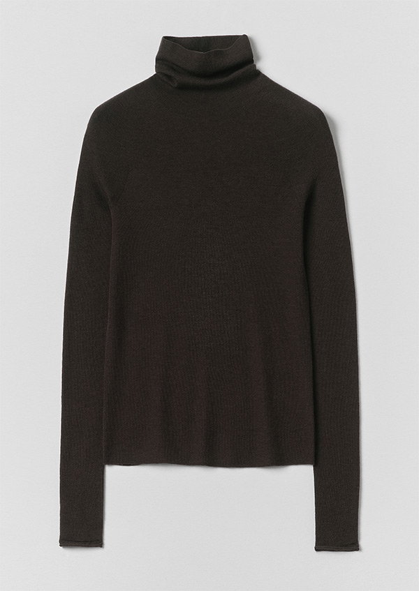 High Neck Wool Cashmere Fine Ribbed Sweater