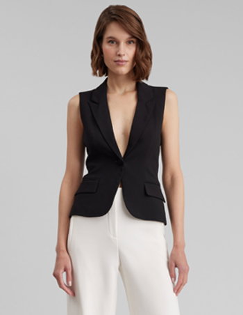 Black Designer Vest With Tailored Fit and Pointed Hem