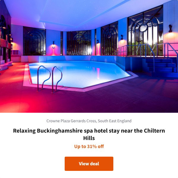 Relaxing Buckinghamshire spa hotel stay near the Chiltern Hills