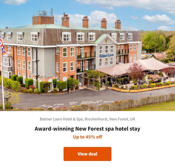 Award-winning New Forest spa hotel stay