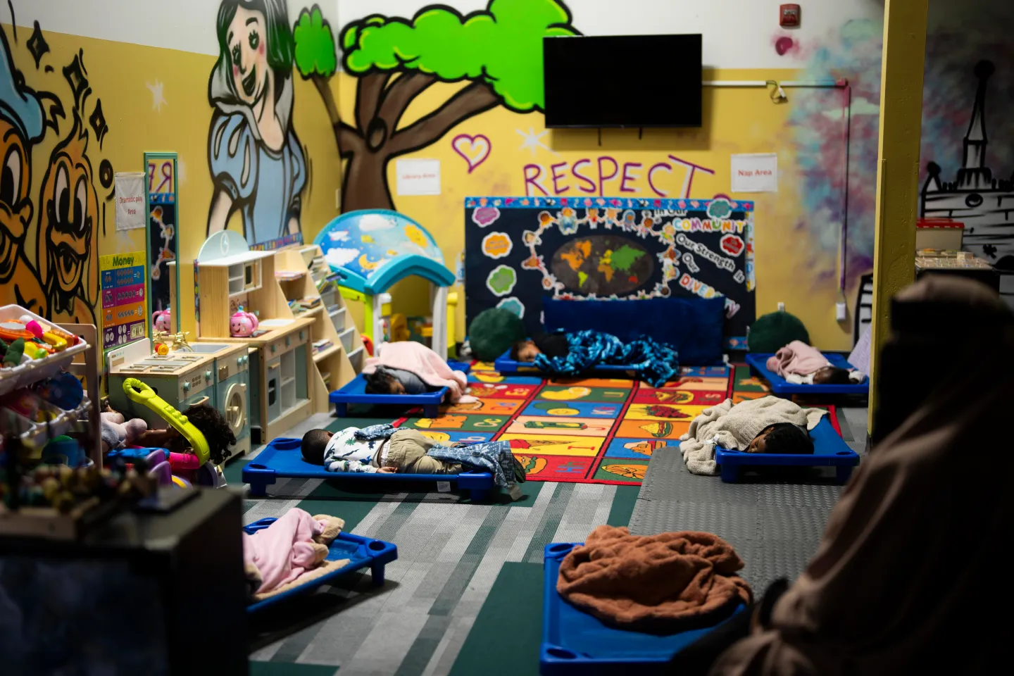 Children sleep during nap time at Minnesota Child Care in Minneapolis, on December 30, 2025. Renee Jones Schneider/The Minnesota Star Tribune via Getty Images