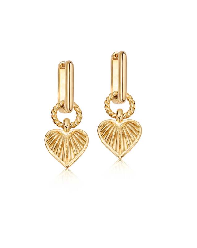 Ridge Heart Charm Earrings | 18ct Gold Plated