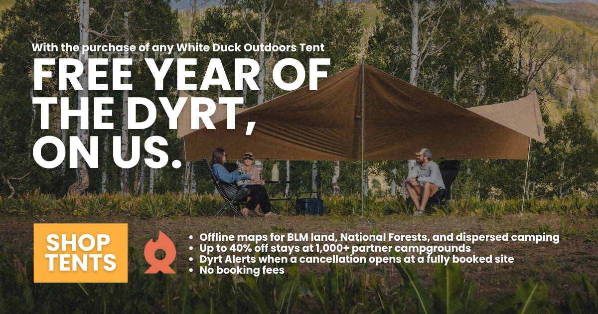Free year of The Dyrt subscription on us, with purchase of a new tent