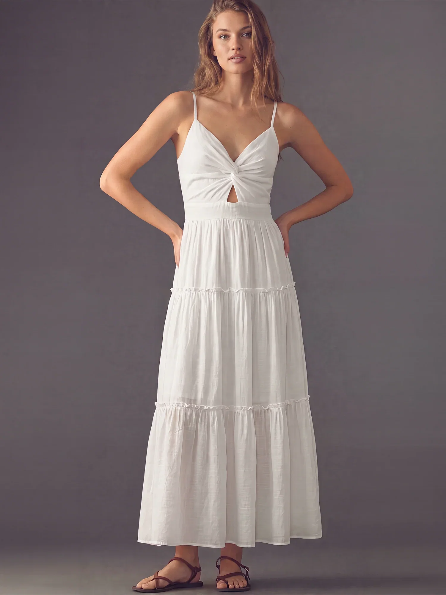 Image of Sleeveless Knot Bodice Tiered Maxi Sun Dress