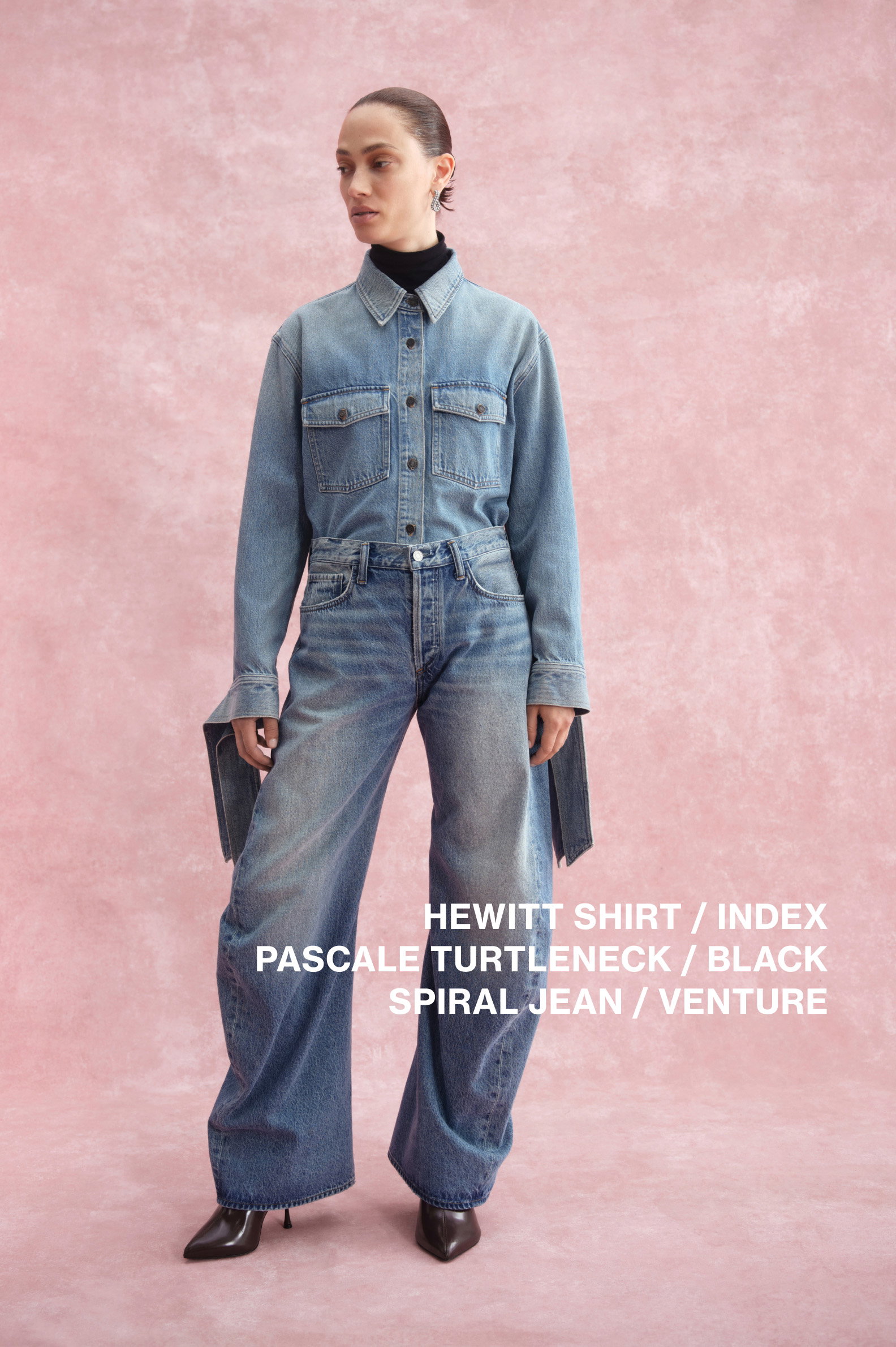 Hewitt Shirt in Index / Pascale Turtleneck in Black / Spiral Jean in Venture